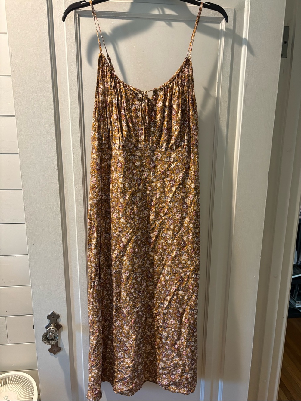 Fall Floral Spaghetti-Strap Dress in Mustard
